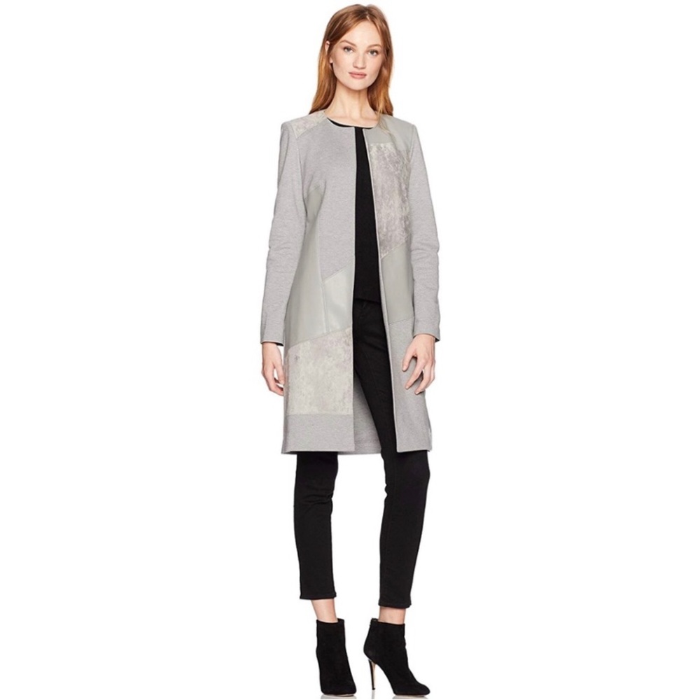 NWOT Calvin Klein Long Gray Coat w/ Suede Leather Size 4